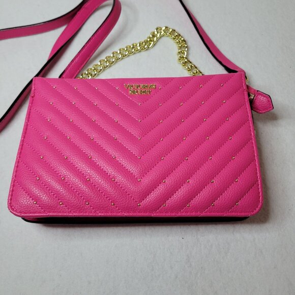 Victorias Secret Quilted Crossbody Pink Leather Chain Strap - Picture 14 of 16